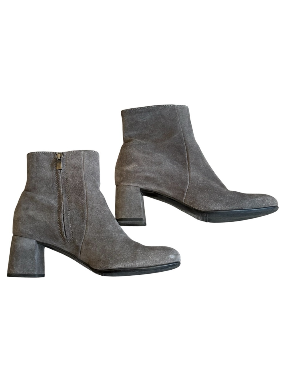 LA CANADIENNE Gray Suede Ankle Boots Block Heel Zip Booties Women’s Size 8 - Picture 7 of 8